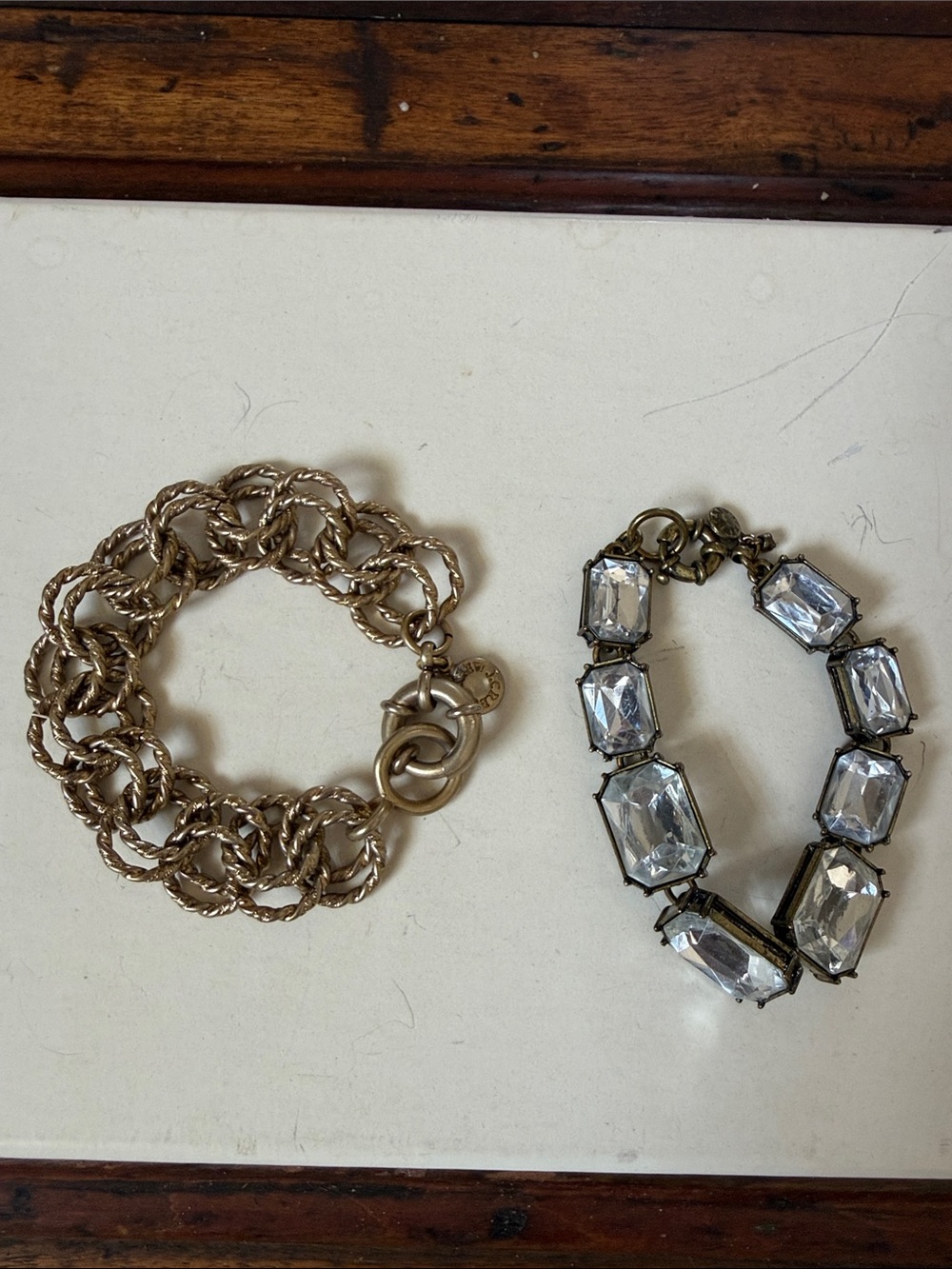 J Crew 2 bracelets gold toned and glass